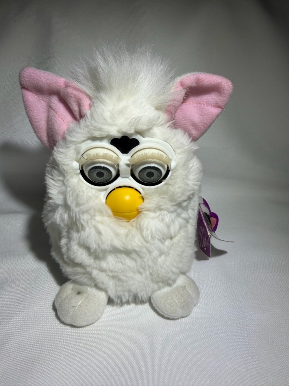 Plush White and Pink Interactive Small Pet Toy - Classic Furby-Style Companion